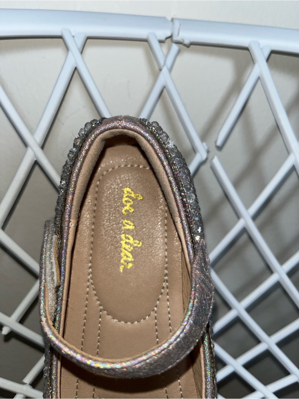 Doe A Dear Girls Sparkle Mary Jane Dress Shoes in Iridescent Silver - Picture 3 of 4